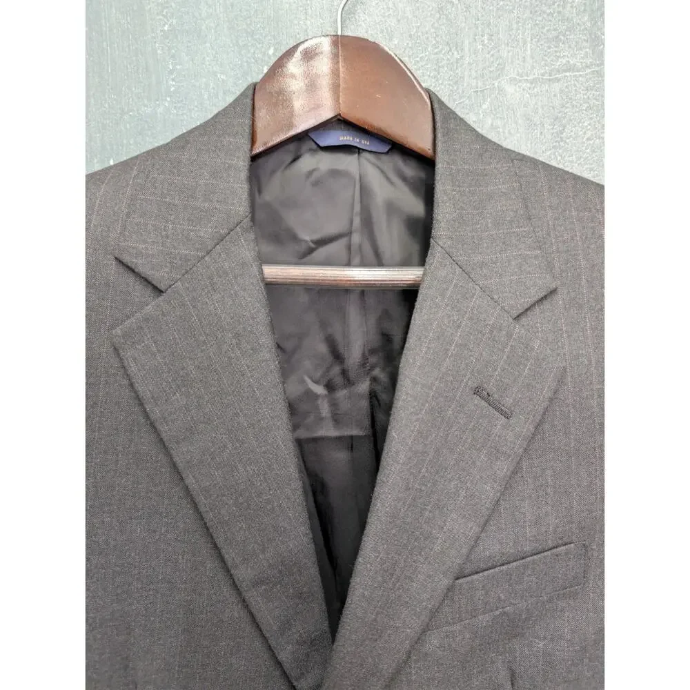 Brooks Brothers 1818 Madison 39R Windowpane Wool Blazer Gray Suit Jacket USA